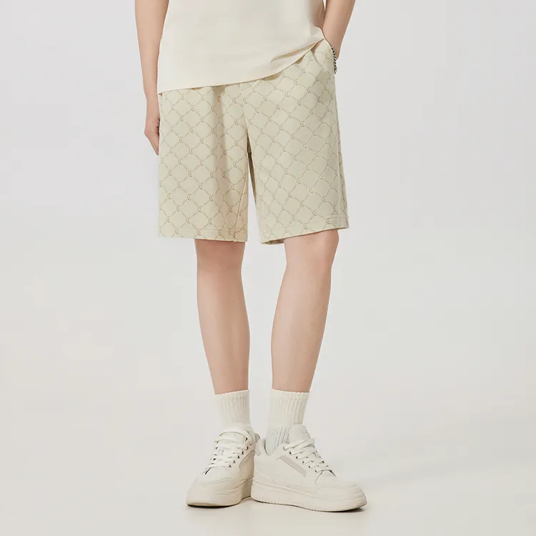 Cabbeen Casual Shorts Trendy Brand 100% Cotton Monogram All over Print Knee Length Pants Men's-2