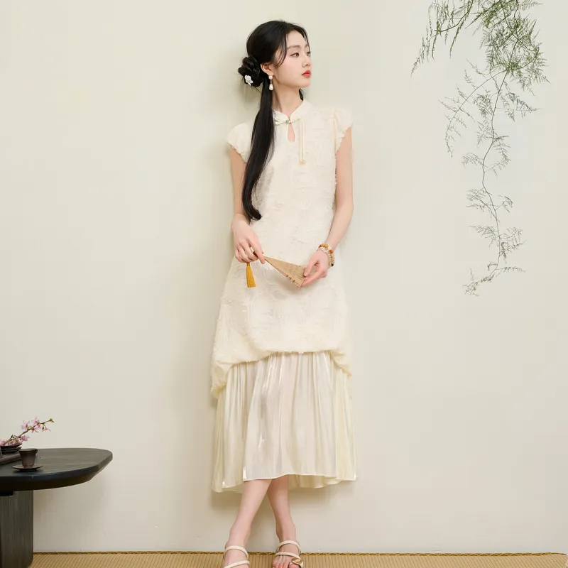 3COLOUR Short Sleeved Dress Women's Ecru-3