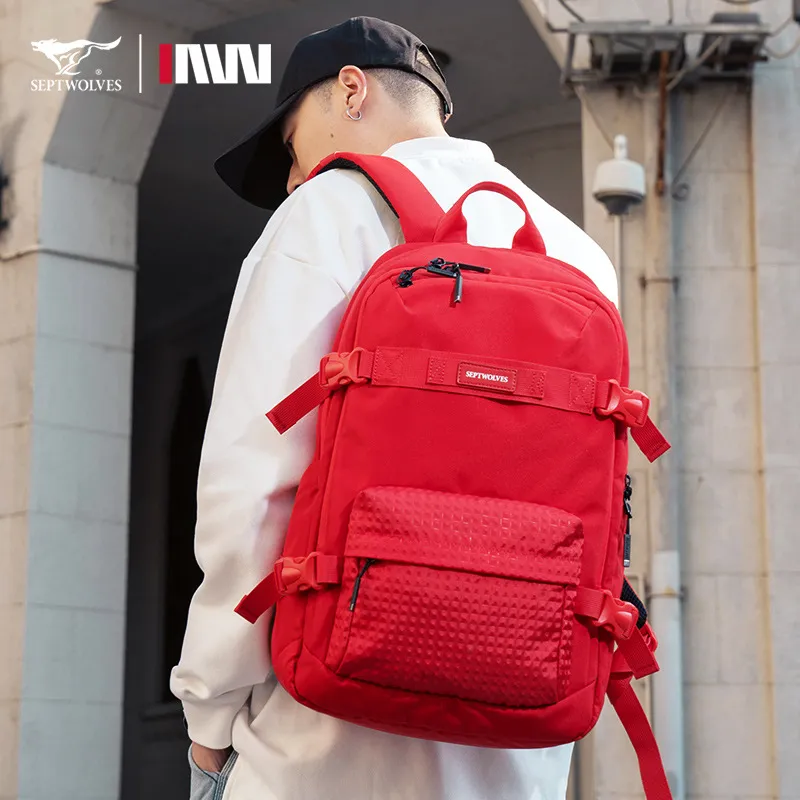 SEPTWOLVES Fabric Backpack Regular Unisex Red-2
