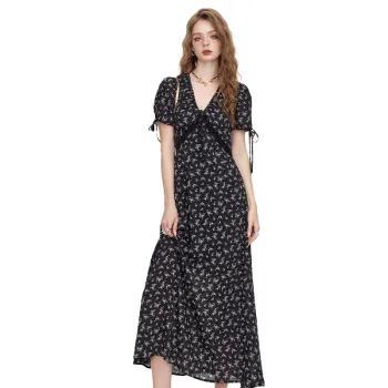 ELF SACK Short Sleeved Dress Women's Floral Black