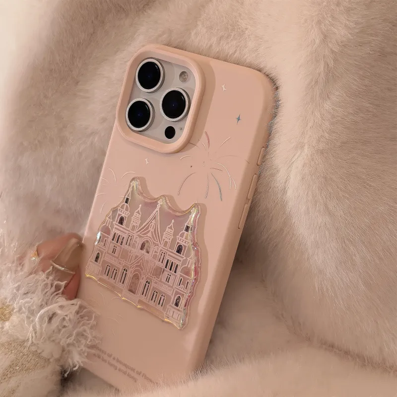 QIZHENG ABS+PC Material Laser Pink Castle Phone Case Compatible With Apple 16 Pro Max/15/14/13/12/11-5