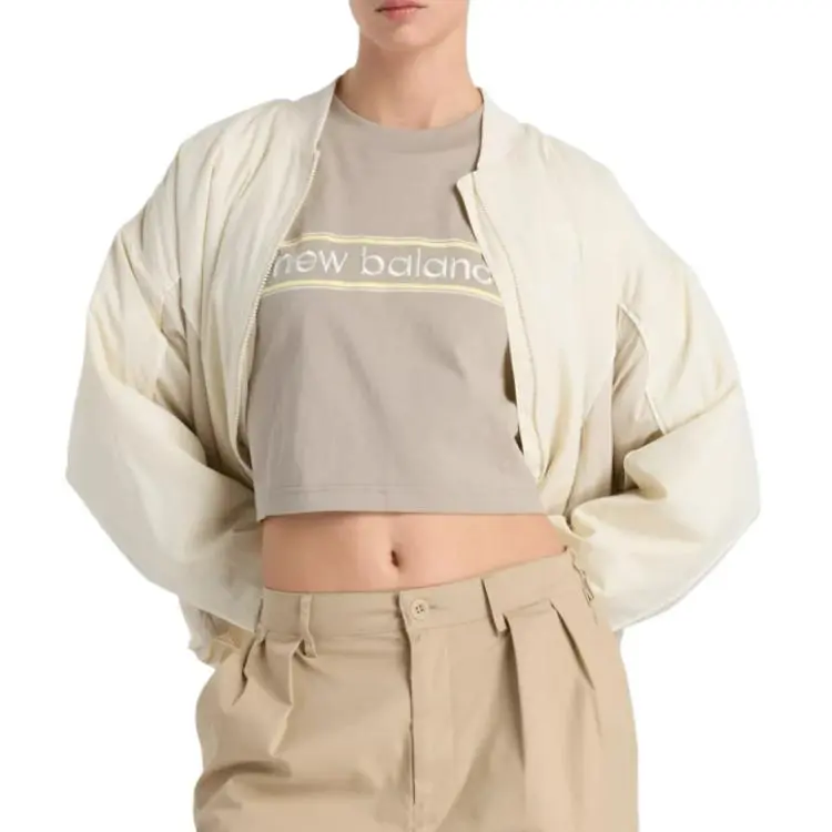New Balance Athletics Linear Drop Shoulder Sleeve T Shirt Women's Beige-2