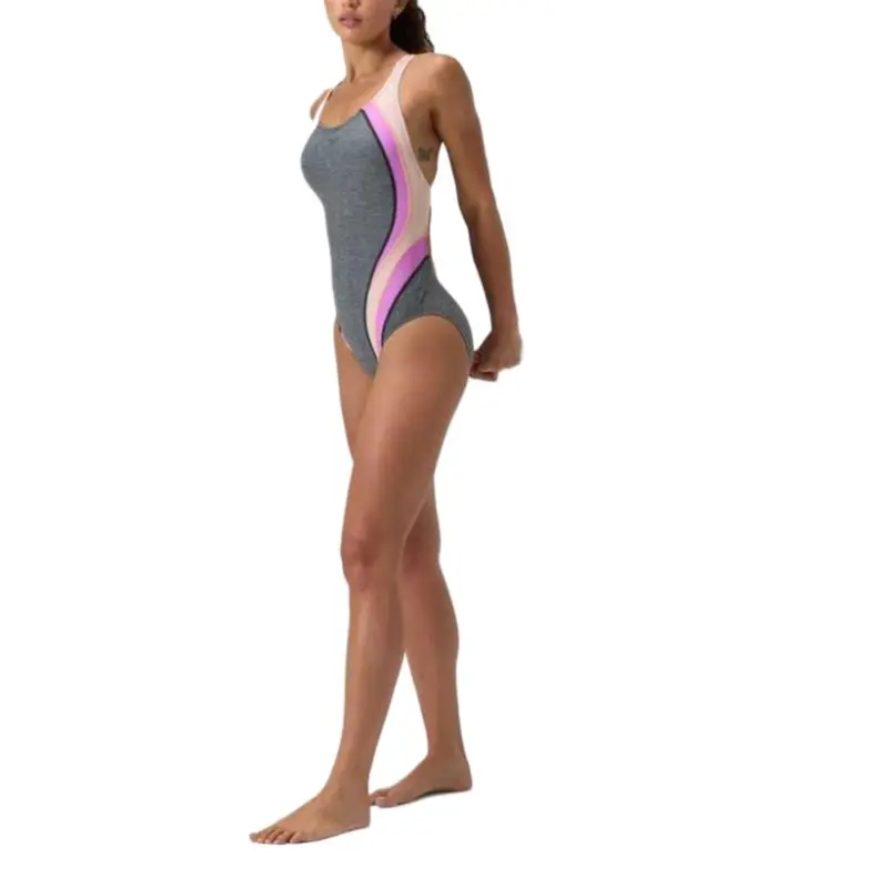 Speedo Heather Quantum Fusion Splice One piece Swimsuit Women's Gray/Pink-6