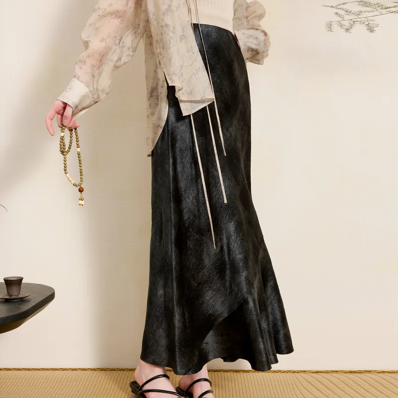 3COLOUR Casual Long Skirt Women's Classic Black-3