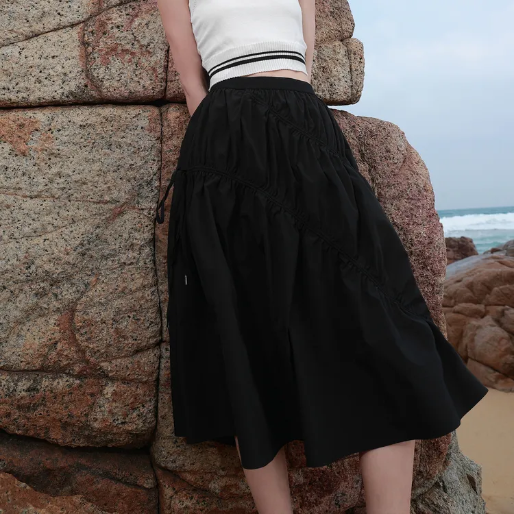 3COLOUR Casual Long Skirts Women's Black-3