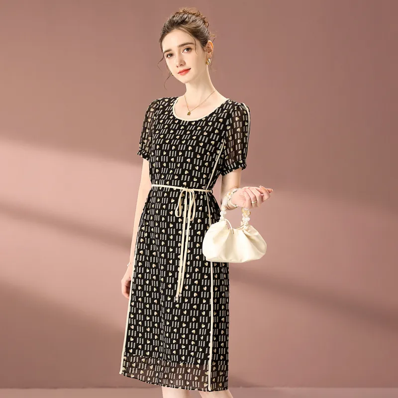 FENHONGMALI Short Sleeved Dress Women's Black-3