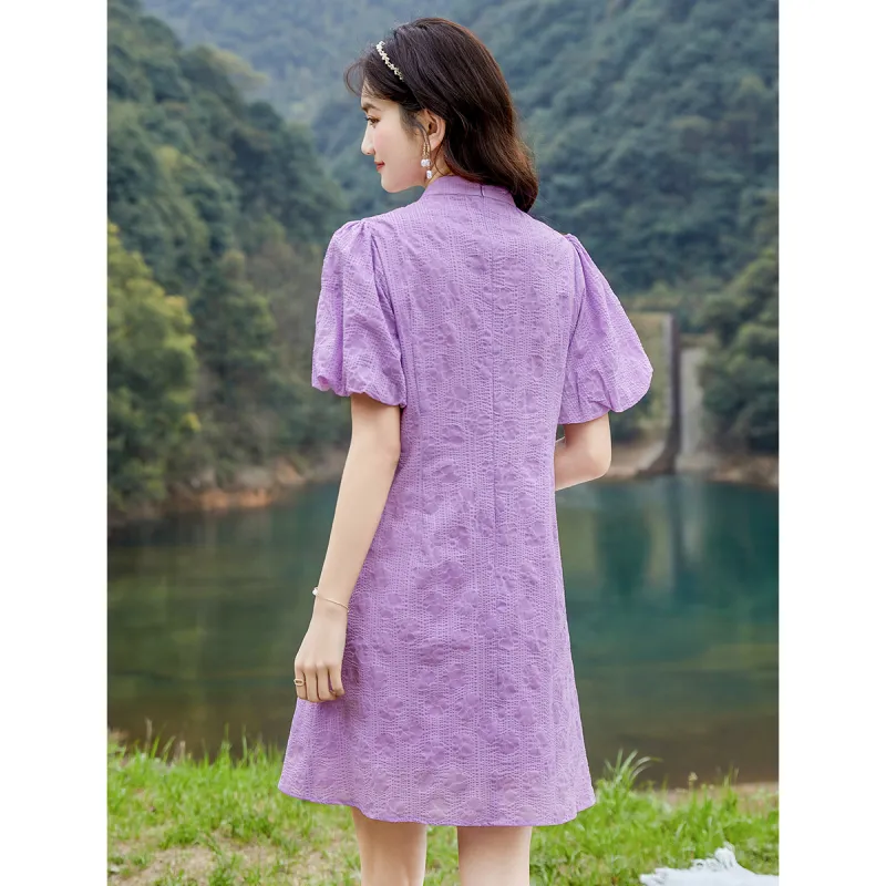 Like The Age Of Water Short Sleeved Dress Women's Purple-5