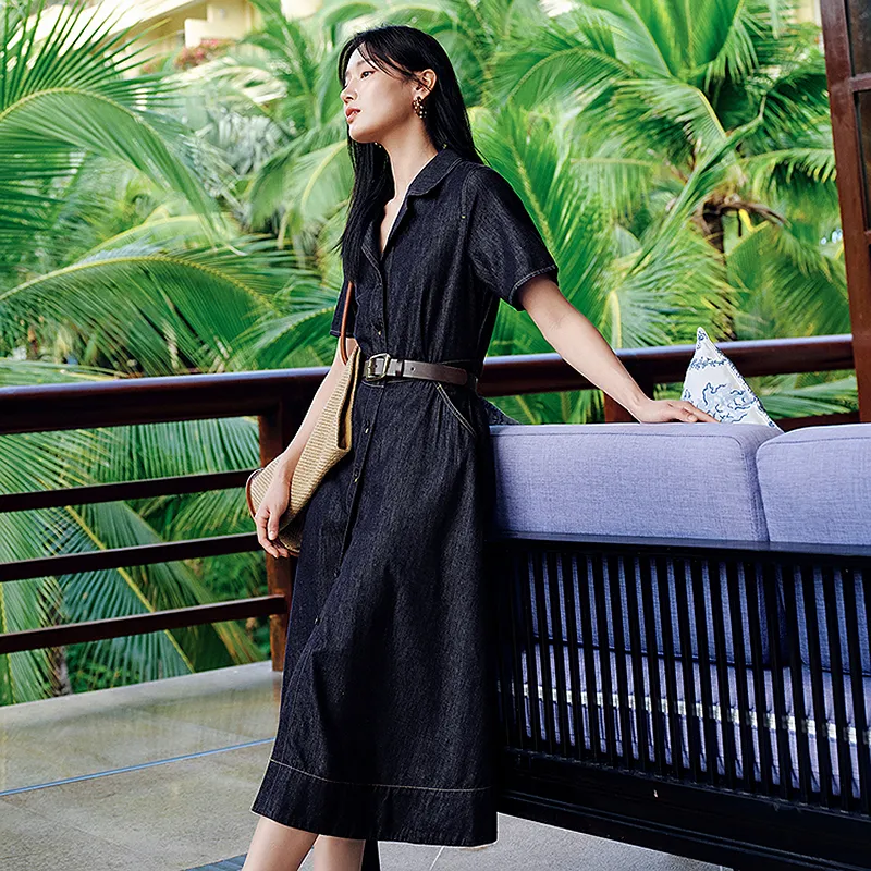 JZ. ANNAKRO Short Sleeved Dress Women's Dark Blue-4