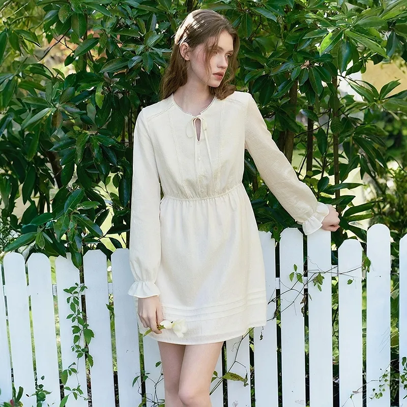 LEDIN Long Sleeved Dress Women's Mist White-2