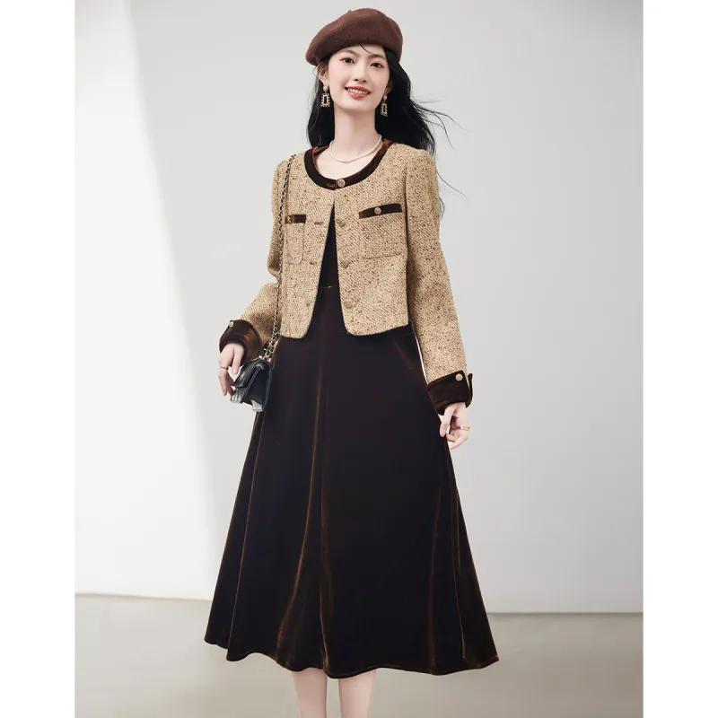 Like The Age Of Water Spring Fall Long Sleeved Dress Loose Fit Women's Coffee-2