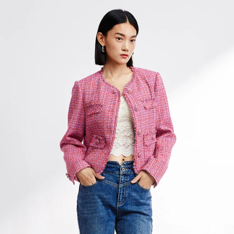 SHUIYUNJIAN Cropped Coats Women's Rose Red-3