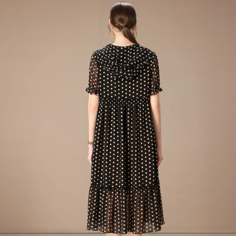 FENHONGMALI Short Sleeved Dress Loose Fit Women's Black-4