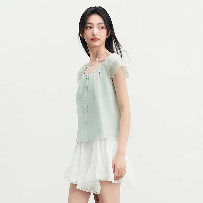 LEDIN Chiffon Shirt Women's Tasty Green In Stock-5