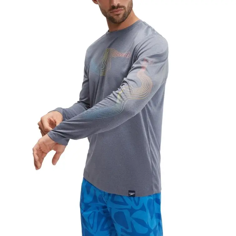 Speedo Men's Long Sleeve Graphic Swim Rashguard Navy T Shirt Men's Gray-2