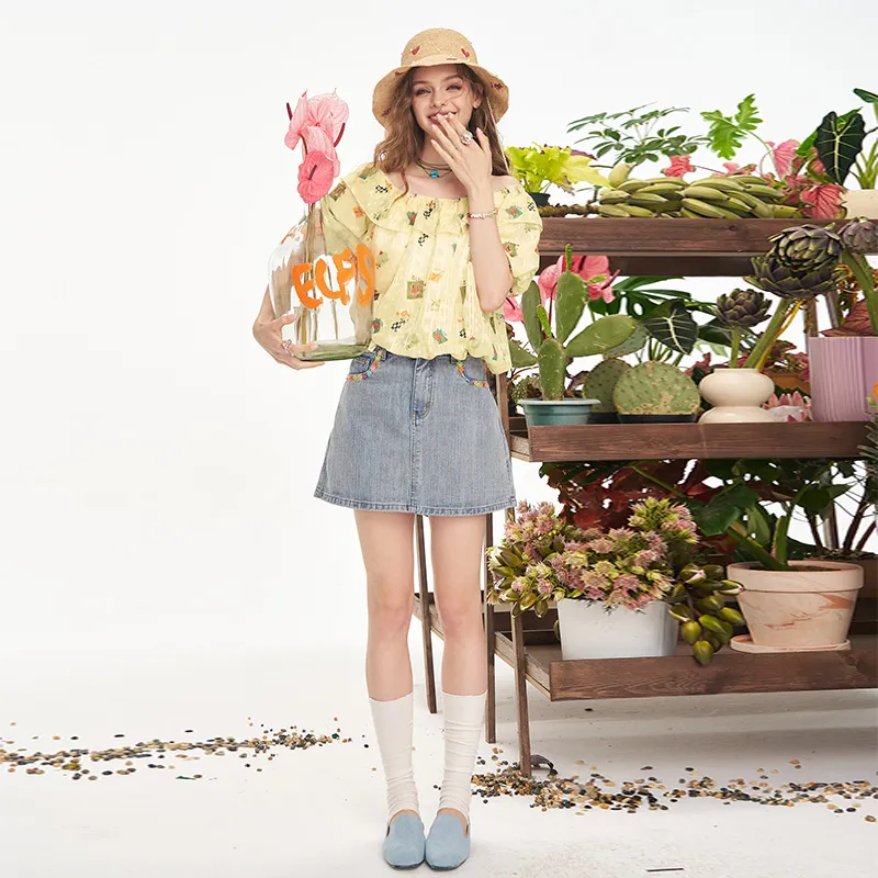 ELF SACK Chiffon Shirts Women's Fox Yellow Cream-4