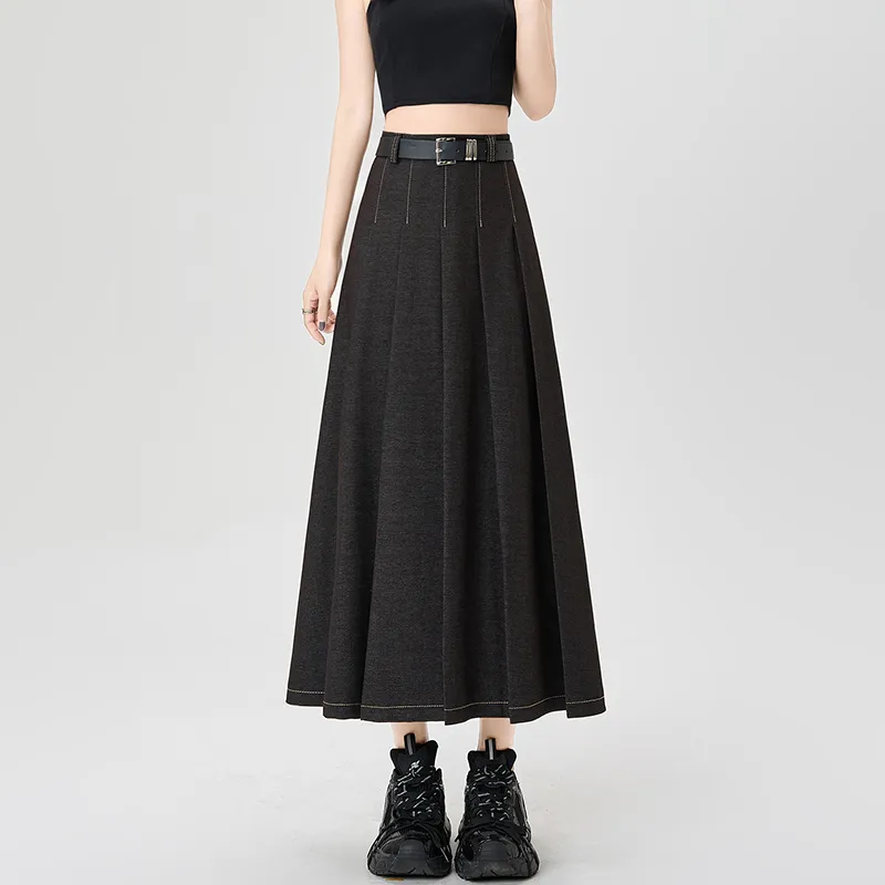 XIANSINIAO Denim Long Skirt Women's-1