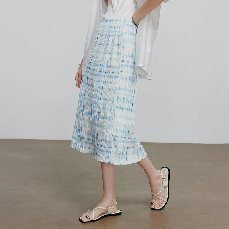 Initial Language Casual Long Skirt Women's Mint Blue-6