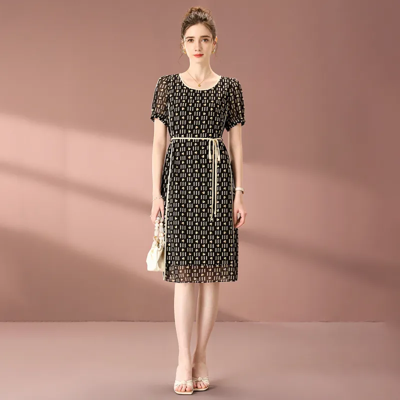 FENHONGMALI Short Sleeved Dress Women's Black-2