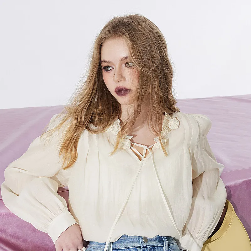 ELF SACK Shirts Women's Romantic Beige Apricot-5
