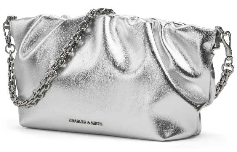 CHARLES&KEITH PU Shoulder Bag, Crossbody Bag Trumpets Women's Brown/Cream Milk White/Silver-9