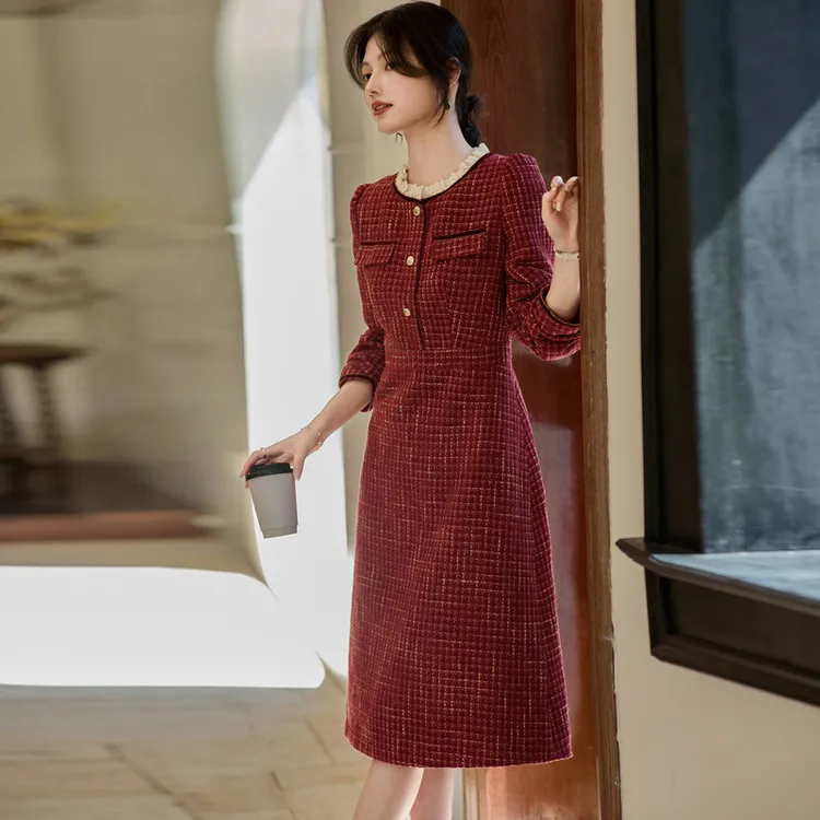 Still Quiet Long Sleeved Dress Women's Red-3