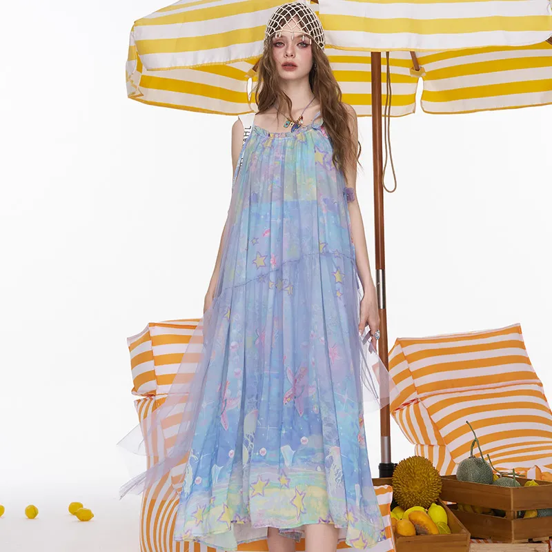 ELF SACK Slip Dresses Women's Phantom Sea Blue-3