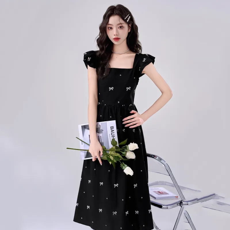 GLEE DIARY Short Sleeved Dress Women's Black-5