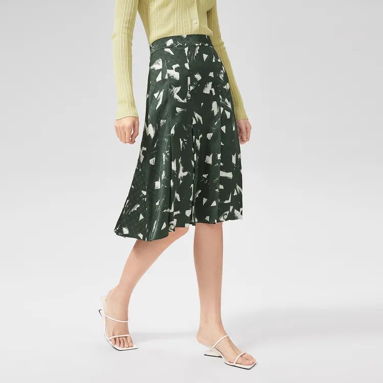 OVV Casual Long Skirt Women's Dark Green Pattern-2