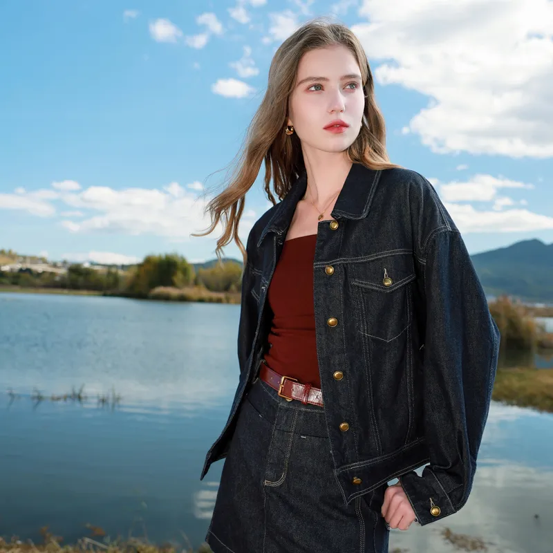 3COLOUR Denim Jacket Women's Deep Sea Blue-3