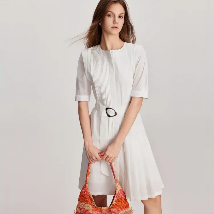 ELLE Short Sleeved Dress Summer Women's White-4