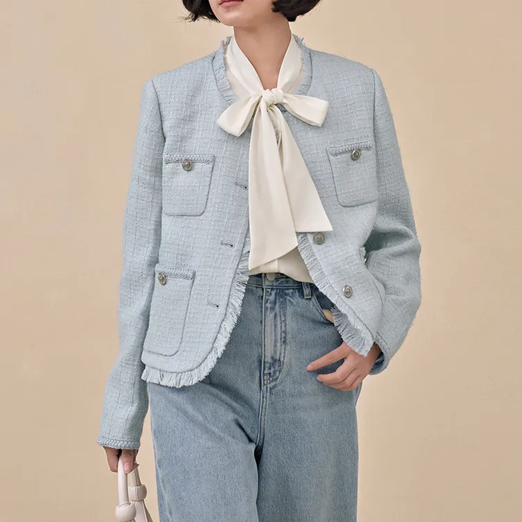 Pit Cropped Coats Women's Blue-2