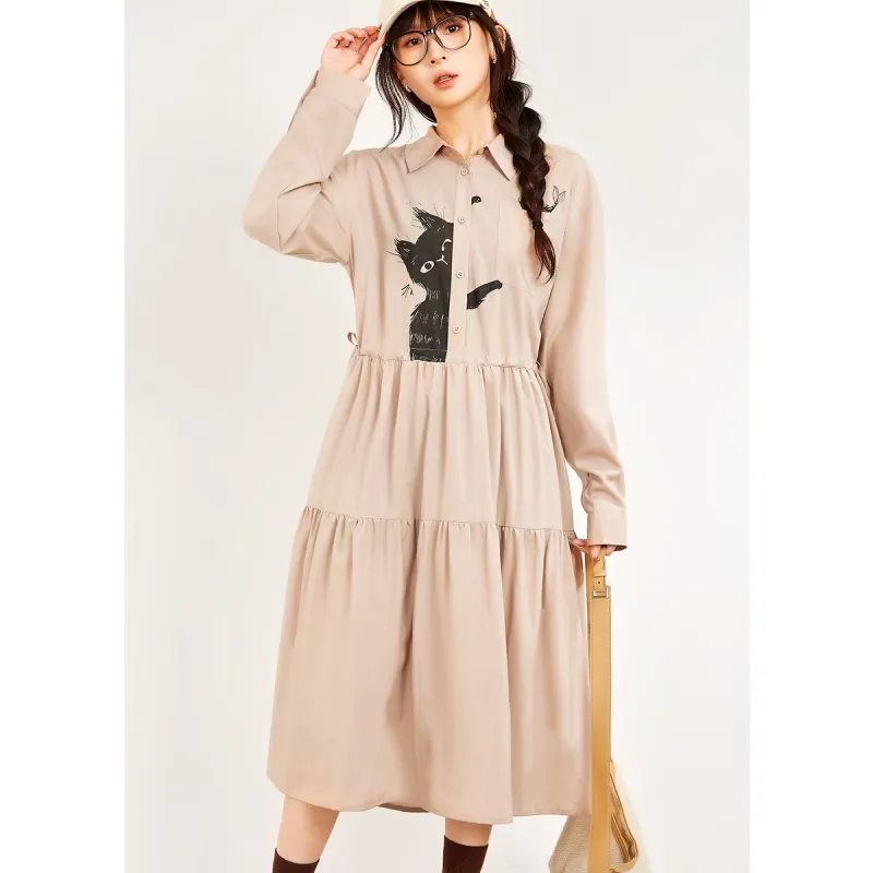MUGUOGUOMU Long Sleeved Dress Women's Khaki-5