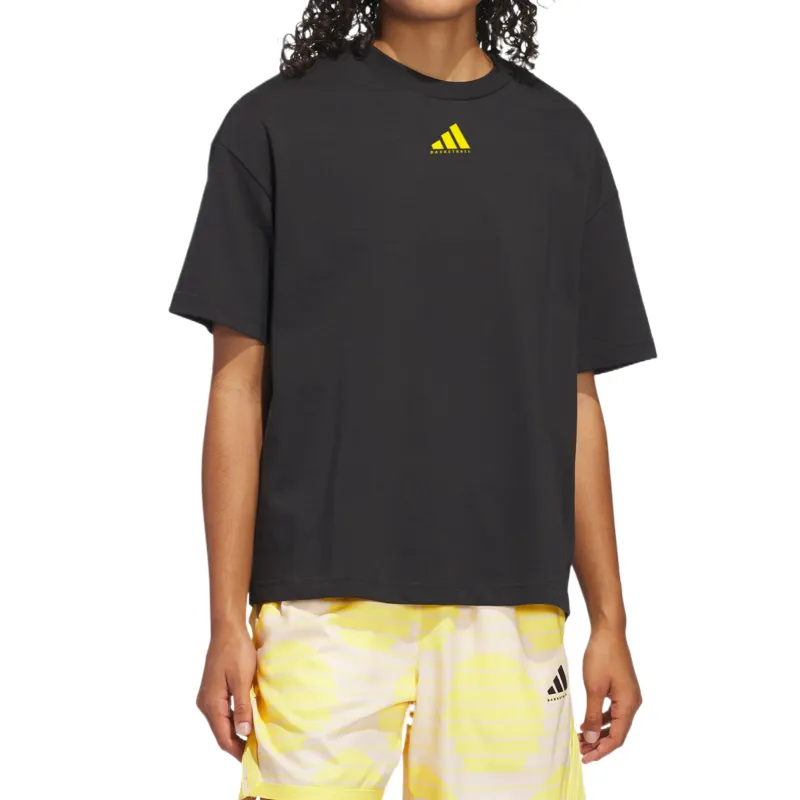 Adidas Drop Shoulder Sleeve T Shirt Women's Yellow Black-1