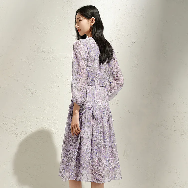 JZ. ANNAKRO Long Sleeved Dresses Women's Flower Dark Purple-3