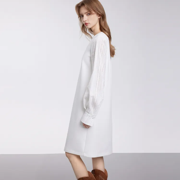 ELLE Long Sleeved Dresses Women's White-6