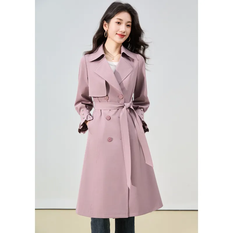 Mylan Spring, Fall Trench Coat Cinched Waist Women's Pink Collection Brand, Stay Updated With Event Alerts-6