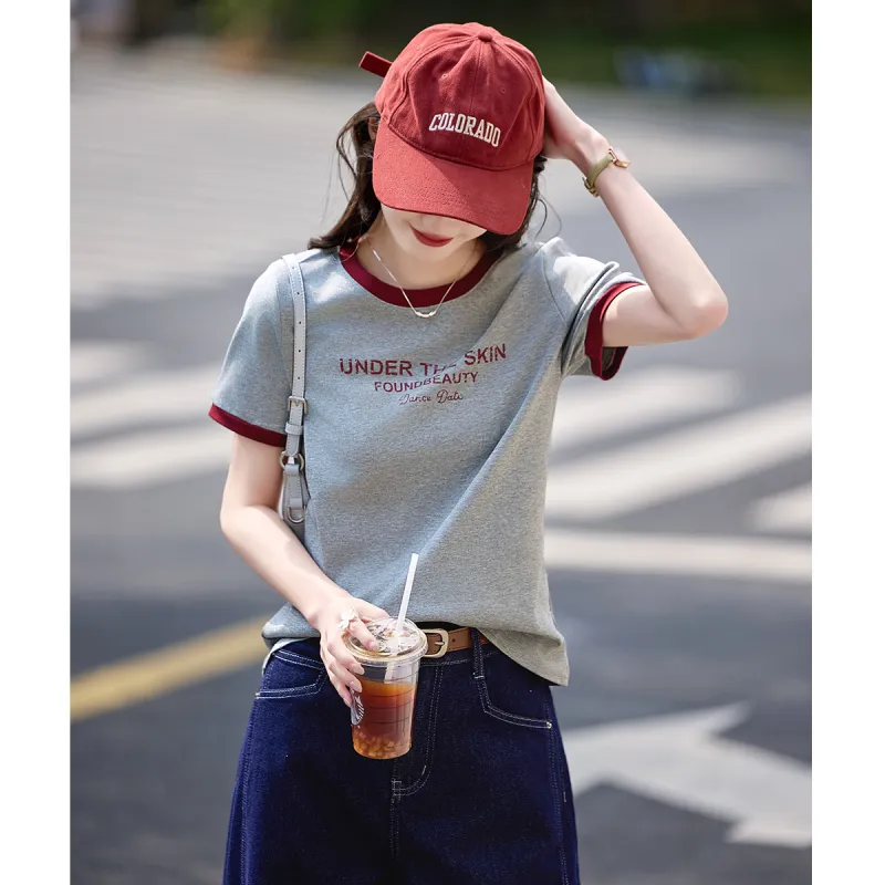Still Quiet Regular Artsy Style Letter Youthful T Shirt Women's-1