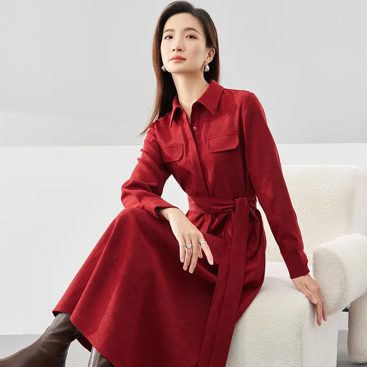 SENTUBILA Long Sleeved Dress Women's Burgundy-5