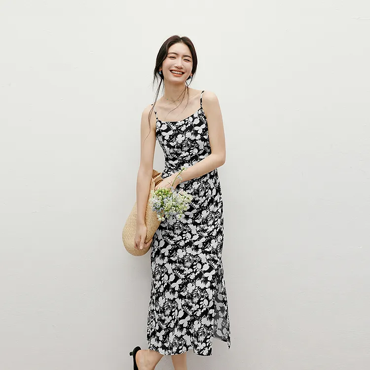 Hopeshow Slip Dresses Women's Black With Floral 658-3