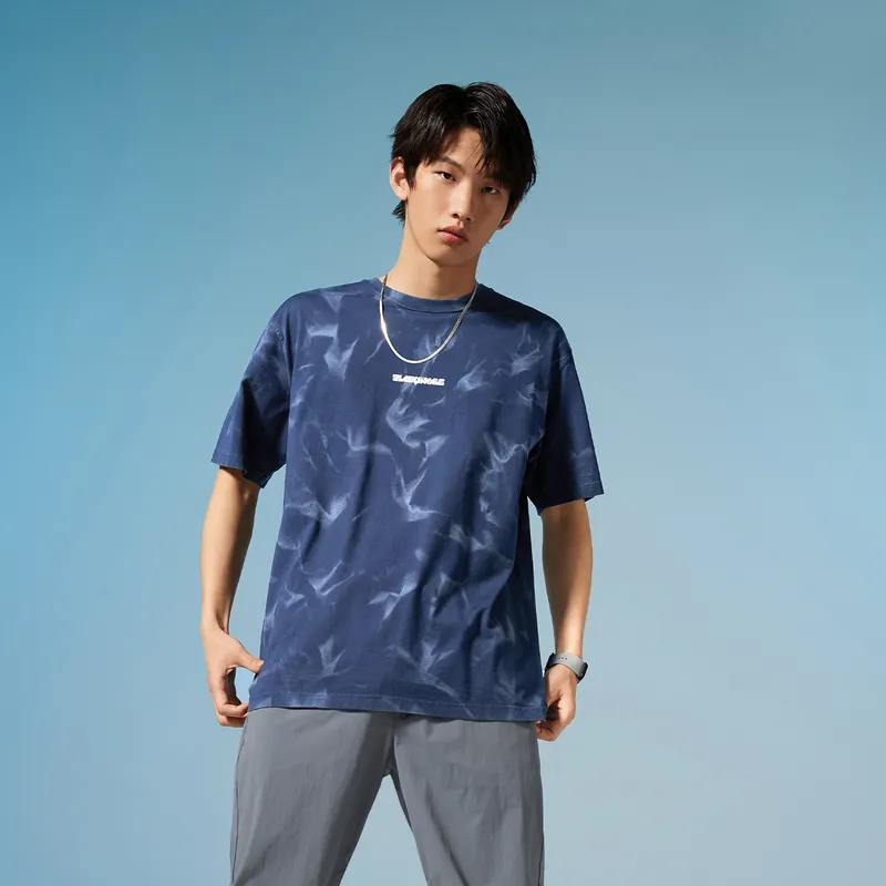 HLA JEANS T Shirts Men Navy Blue Pattern 85-3