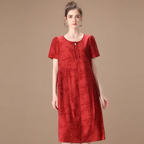 FENHONGMALI Short Sleeved Dresses Women's Red