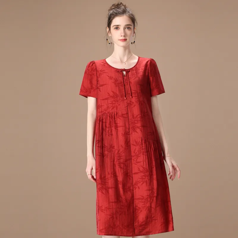 FENHONGMALI Short Sleeved Dresses Women's Red-0