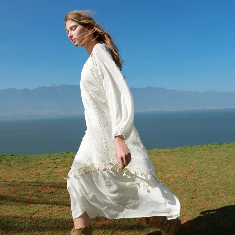 3COLOUR Long Sleeved Dresses Women's Pearl White-6