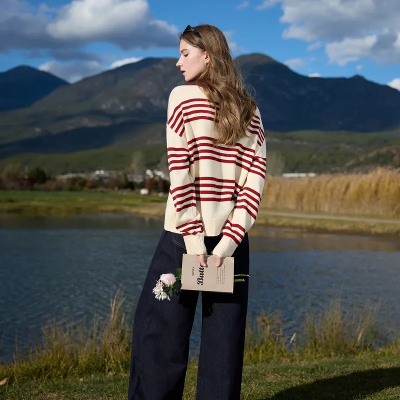 3COLOUR Knitwear Women's Ancora Red Stripes-6