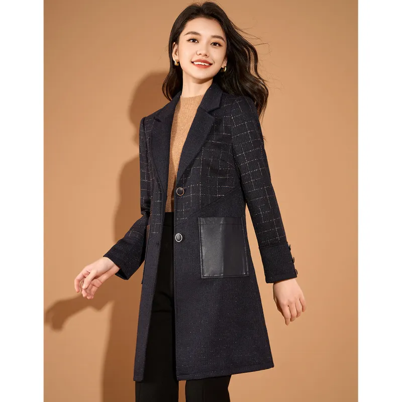Mylan Spring Fall Coats Loose Fit Women's Navy Blue-2