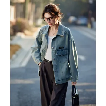 TERRE BLEUE Spring, Fall Denim Jacket Loose Fit Women's