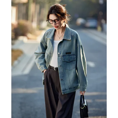 TERRE BLEUE Spring, Fall Denim Jacket Loose Fit Women's