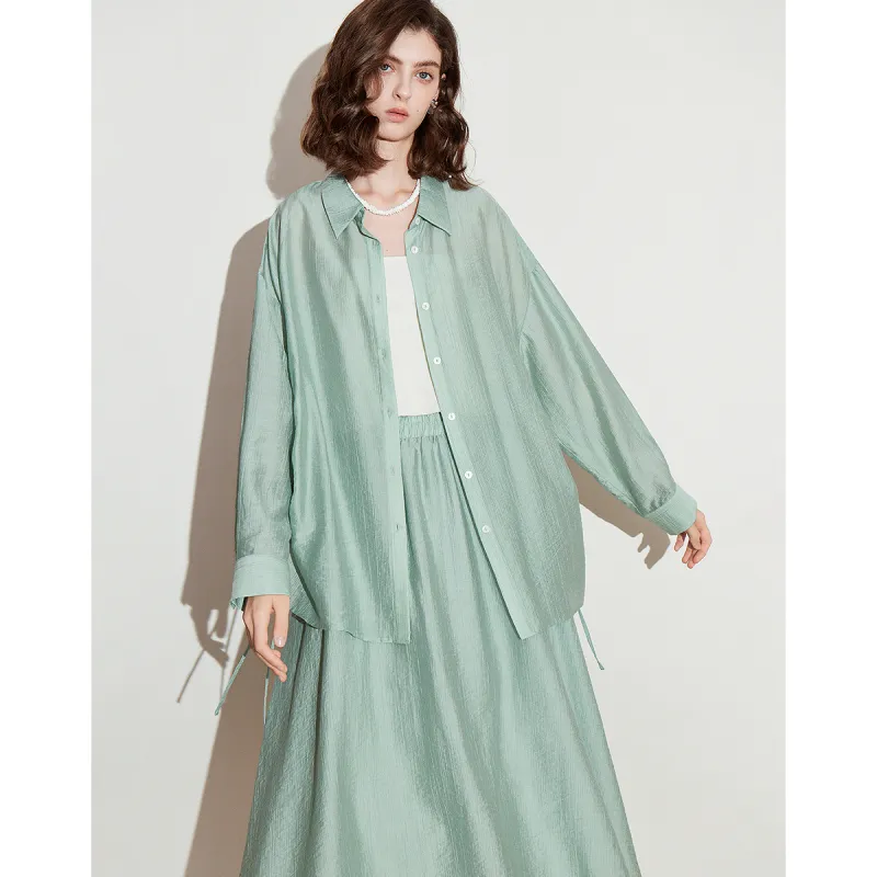 Initial Language Skirt Set Women's Blue Green-2