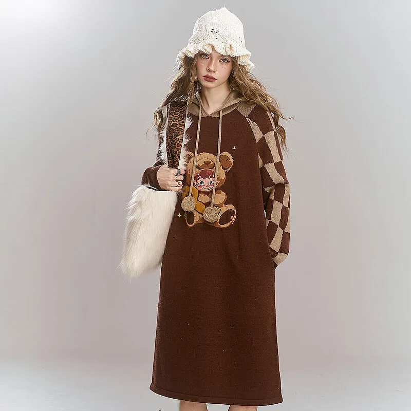 ELF SACK Long Sleeved Dress Women's Vintage Coffee-2