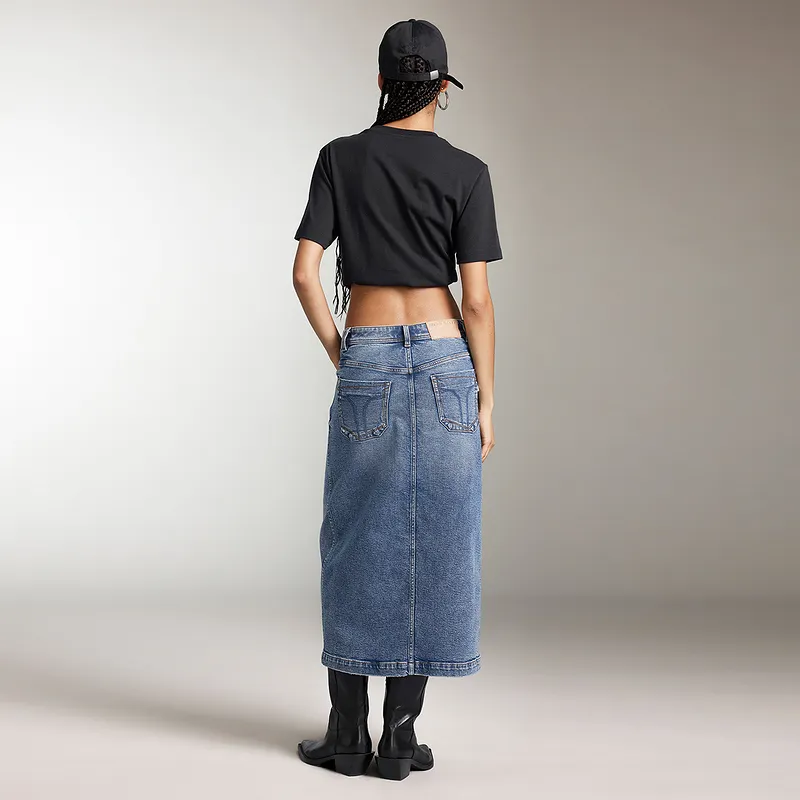 Miss Sixty Denim Long Skirt Women's Dark Blue-5